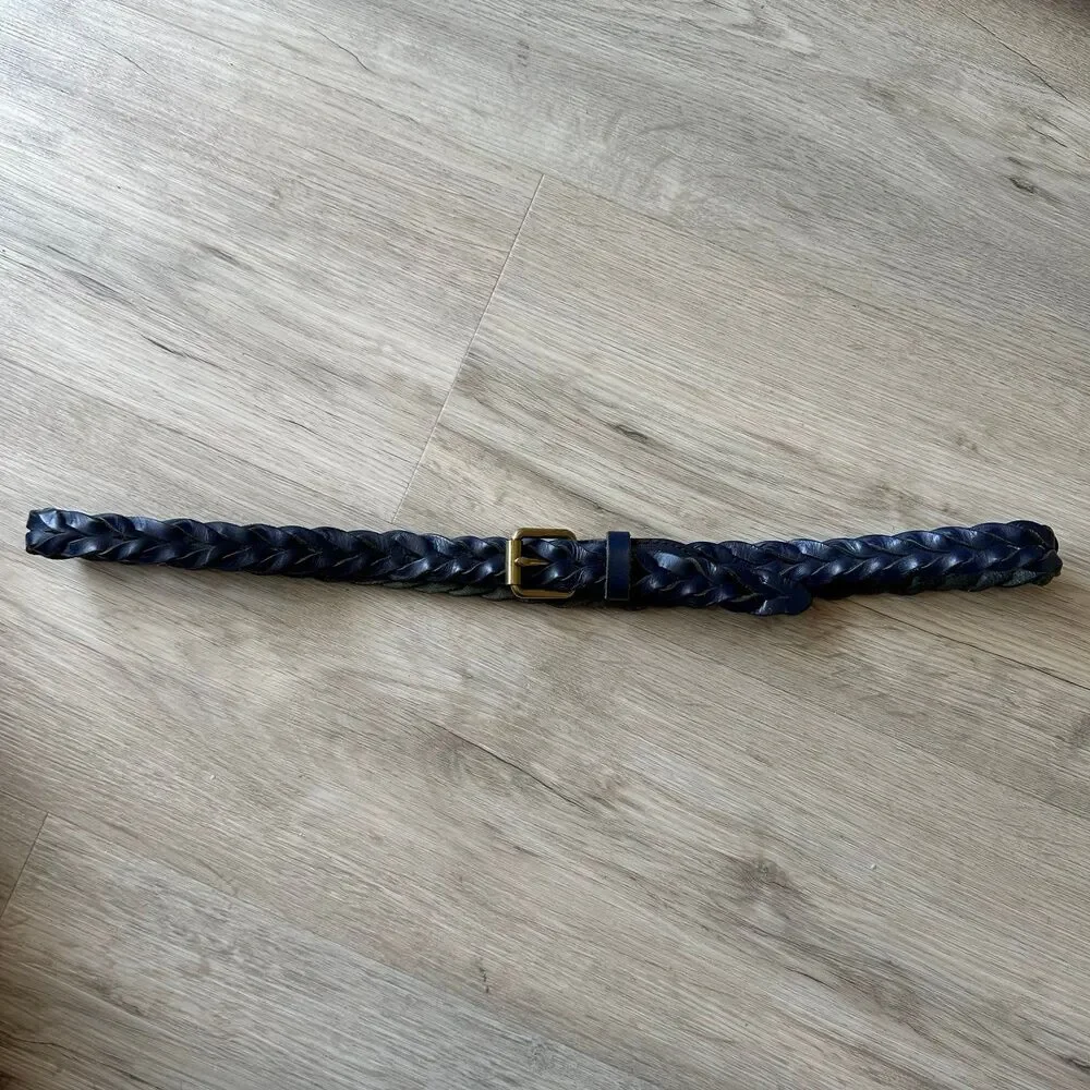 J. Crew Blue Genuine Leather Braided Plaited Belt Size S/M - Picture 4 of 7